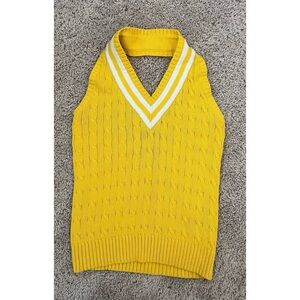 Ralph Lauren Sport Vintage 90's Varsity Yellow Cable Knit Crop Halter Top Med